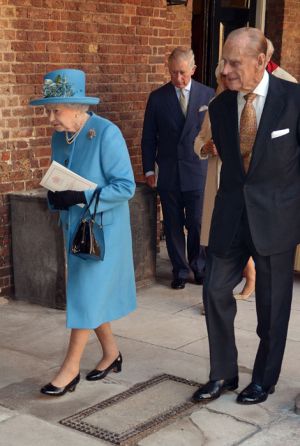 The Queen and Prince Phillip at the christening of their great-grandson George of Cambridge.jpg